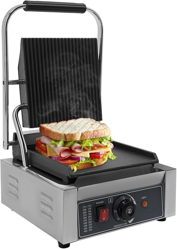 Commercial Panini Grill,1800W Electric Sandwich Panini Maker,Stainless Steel Double Sandwich Press with Adjustable Temper,122°F-572°F Non-Stick Panini Press Griddle Machine for Steaks Bacons