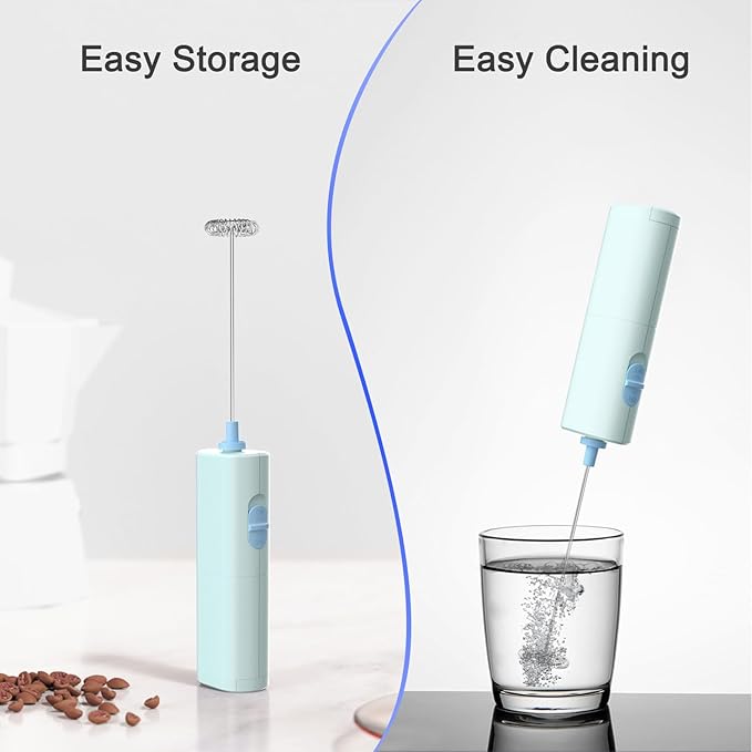Powerful Electric Milk Frother, Battery Operated Drink Blender, Foam Maker Mixer, Milk Frother Handled for Coffee, Latte, Matcha, Protein Powder (Light Blue)