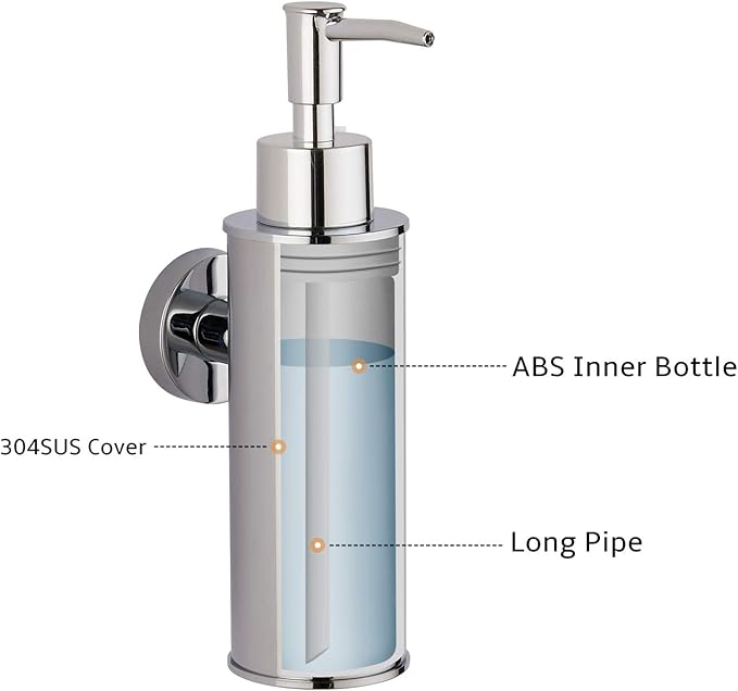 BGL Soap Dispenser Stainless Steel 304 Chrome Wall Mount Liquid and Soap Dispenser for Kitchen and Bathroom