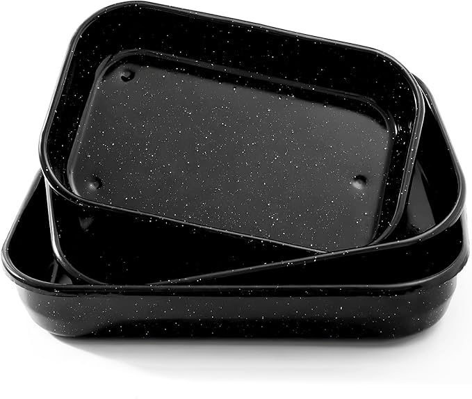 3-Pack Roasting Pans for Ovens Turkey Roaster Pan set Deep Lasagna Baking Pan,17/15/13Inch Spotted Enamel Steel Vessel Used for Cake Dinners Thanksgiving Cooking Safe Easy to Clean Bakeware