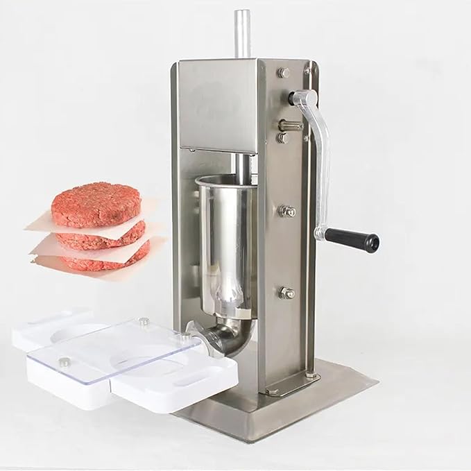 Auto Burger Patty Maker, 2 Holes Non Stick Auto Hamburger Patty Maker with 5 Adapter Tubes, Hamburger Press Patty Maker Hamburger Forming Processor for Sausage Filler, Meat Grinder