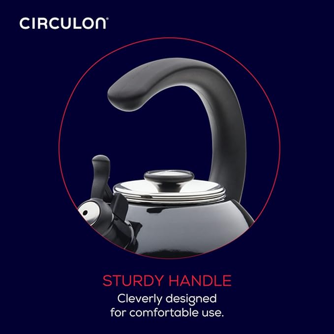 Circulon Enamel on Steel Whistling Teakettle/Teapot With Flip-Up Spout, 2 Quart - Black