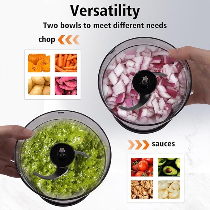 Mini Small Food Processor 4 Cup,Meat Grinder with 2 Bowls,Electric Food Chopper,Powerful Motor 2 Speed & 4 Blades for Baby Food,Meat,Onion,Vegetables,Fruits