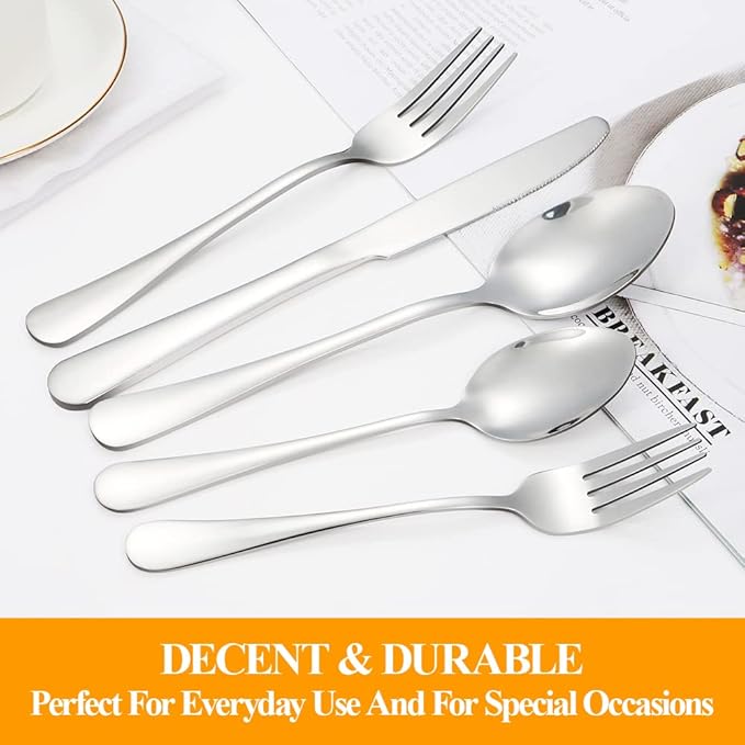 Lazycorner Silverware Set for 8, 40-Piece Food Grade Stainless Steel Flatware Set Include Fork/Knife/Spoon, Mirror Polished Eating Utensils Sets, Reusable Silverwear Cutlery Set, Dishwasher Safe