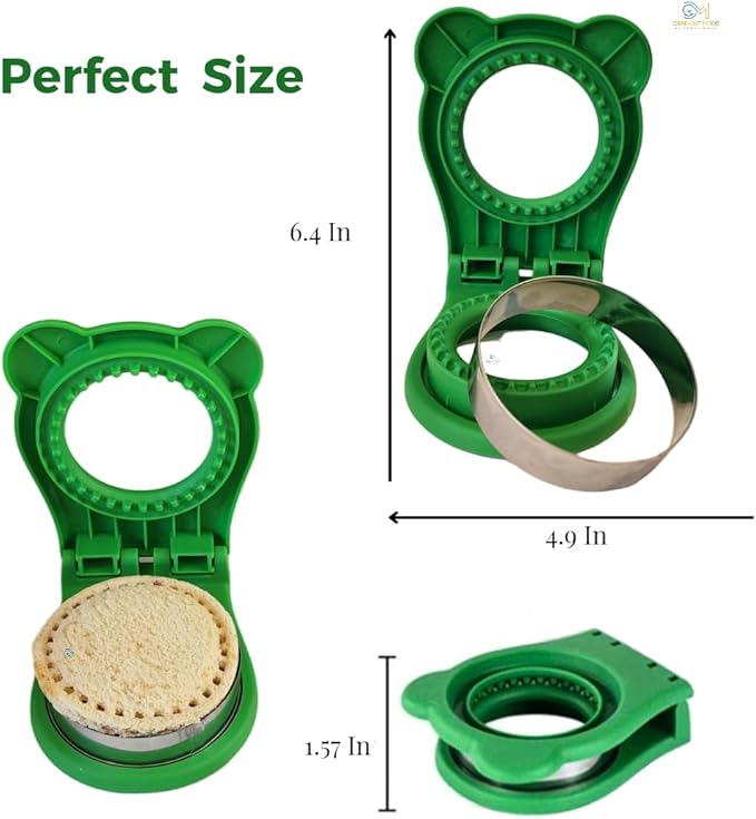Sandwich Cutter and Sealer, Kids Bread Decruster, DIY Cookie Cutter, Great for Lunchbox and Bento Box - Green