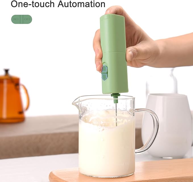 Powerful Electric Milk Frother, Battery Operated Drink Blender, Foam Maker Mixer, Milk Frother Handled for Coffee, Latte, Matcha, Protein Powder (Green)