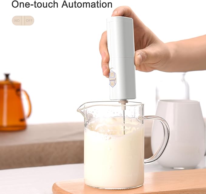 Powerful Electric Milk Frother, Battery Operated Drink Blender, Foam Maker Mixer, Milk Frother Handled for Coffee, Latte, Matcha, Protein Powder (White)
