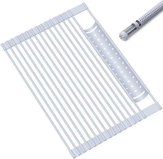 Silicone Wrapped Dish Drying Rack Above Sink, Width 20.47 inches x Length 12.99 inches, roll up Dish Drain Above Sink - Foldable (Silicone Rubber)