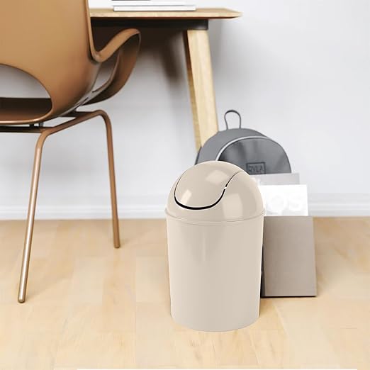 Umbra 1.25 Gallon Mini Waste Can with Removable Swing-Top Lid - Small Garbage Bin for Kitchen, Bathroom, Bedroom, Office - Compact Trash Can Fit Under Tables & Counters - Oatmeal