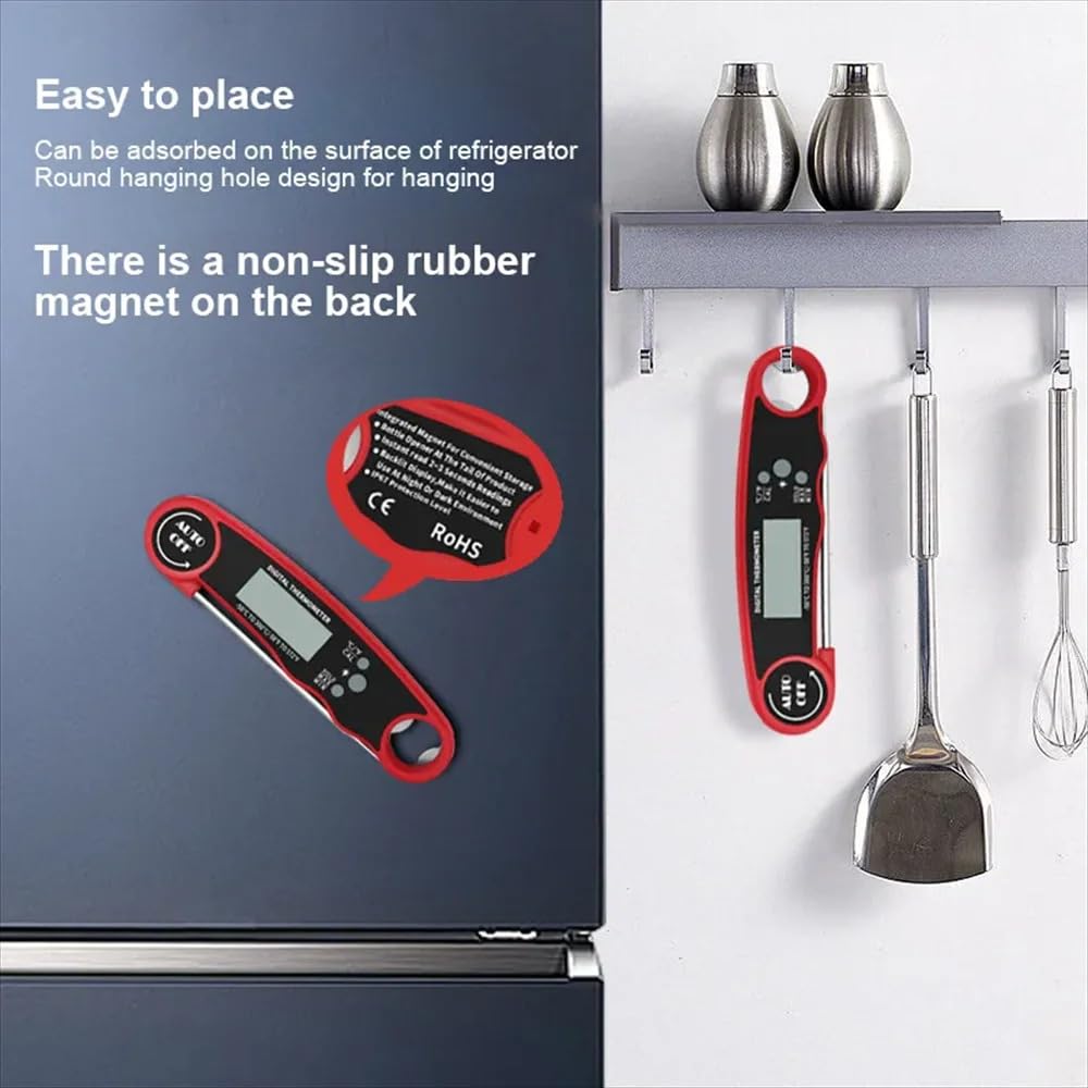 Digital Meat Thermometer | Instant Read, Waterproof | Magnetic Probe, Backlit Display | for Grill, BBQ, Cooking, Steak, Chicken, Burgers