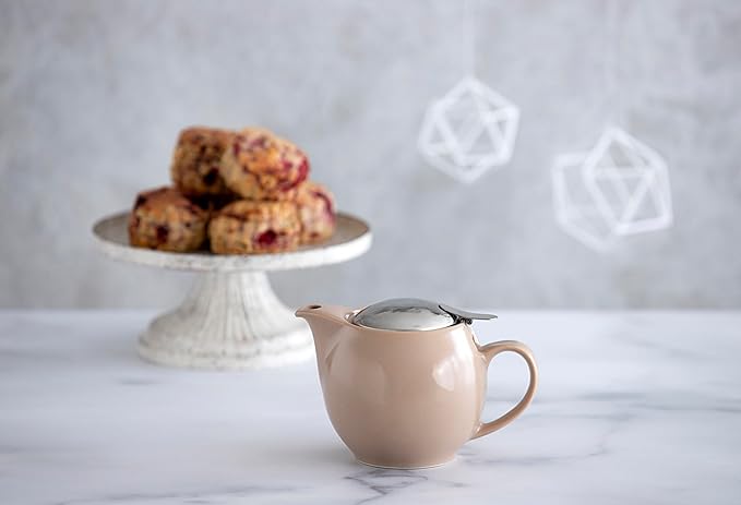Zero Japan Bee House Round Teapot - Ceramic Teapot with Removable Lid & Stainless Steel Infuser for Loose Tea - Small Tea Pot for One - Silky Beige (15 oz)