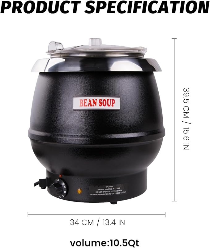 10.5Qt Soup Warmers Commercial Soup Kettle Warmer with Hinged Lid and Detachable Stainless Steel Pot, Food Warmer for Parties, Buffet - Black