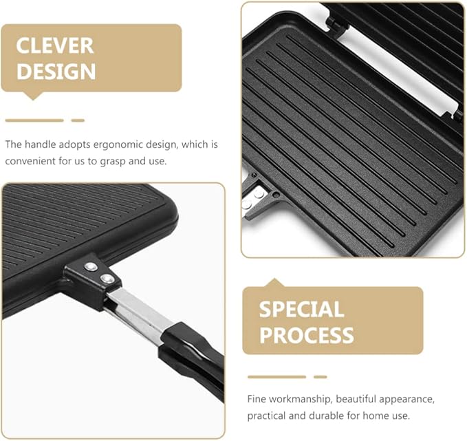 Hemoton Double-Sided Non-Stick Sandwich Maker Pan Aluminum Frying Pan for Breakfast Grilled Cheese and Campfire Cooking