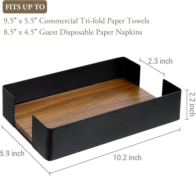 MyGift Modern Metal Wire Bathroom Paper Hand Towel Holder in Brass Tone Finish, Guest Bathroom Countertop Vanity Disposable Folded Trifold, C-fold, (Matte Black)