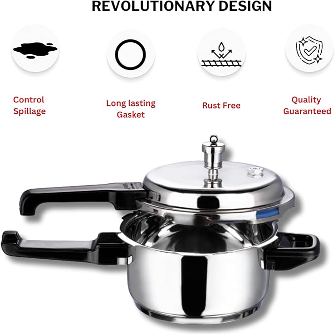 Vinod V-7L Stainless Steel Sandwich Bottom Pressure Cooker, 7.4 Quart