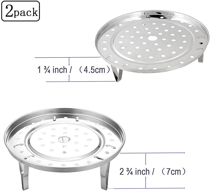 (2 Pack) Pressure Cooker Rack Food Steam Basket Rack Dia 7.67" Inch with 3 Short and 3 Tall Detachable Legs for Small Jars- Fits Pot 5,6,8 qt Pressure Cooker (7.67"/195mm)