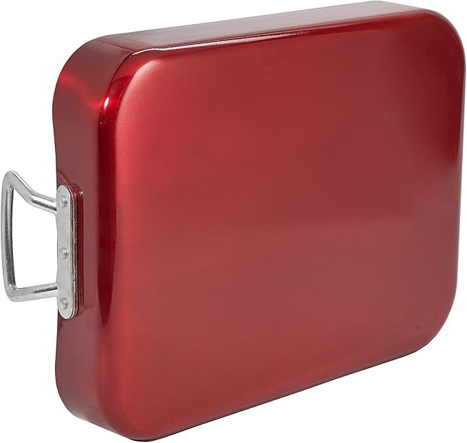 Servappetit 20 lb. Roasting Pan with Rack, Non-Stick, Hard-anodized with teflon-coating, 15 5/8 in x 12 in x 2 6/8-in, Red