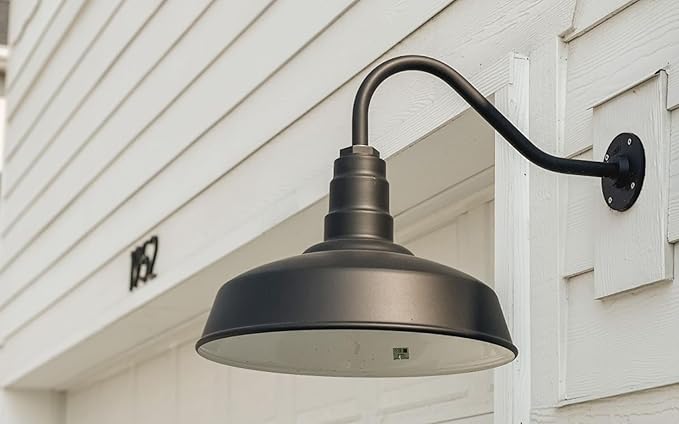 Steel Lighting Co. Gardena Barn Light | Outdoor Wall Mounted | 16" Dome | 11" Gooseneck | Farmhouse Light Made in America | Dark Bronze Exterior/Dark Bronze Interior