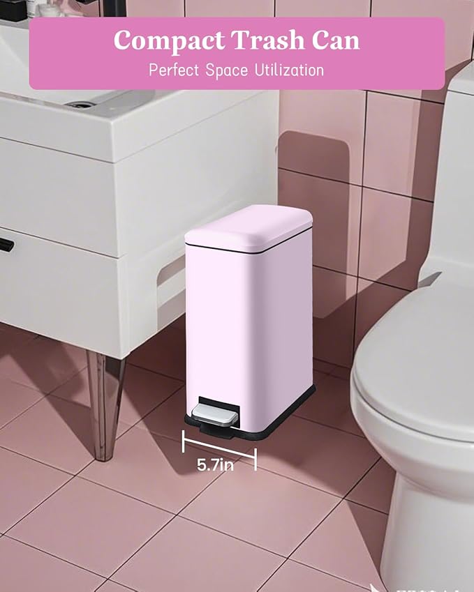 JM.YIPENG 1.3 Gallon Trash Can with Removable Inner Bucket, Pink Trash Can with Soft Close lid, Stainless Steel Step Pedal Garbage Can for Bathroom, Living Room
