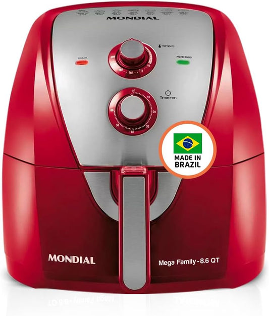 Air Fryer - 8.6 Quart Extra-Large Air Fryer, 2 Simple Dial Controls, 1800 Watts - Quick Heat Circulation Technology, Low Fat Cooking Less Calories - Removable Squared Basket - Red