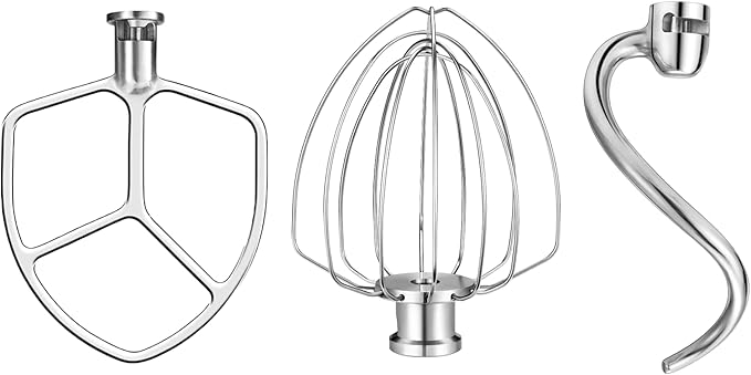 Stainless Steel Accessories for KitchenAid 5-6 Qt Bowl-Lift Stand Mixer, Includes 6 Wire Whisk, Beater, Dough Hook, Dishwasher Safe and Heavy Duty, fits for KP26, KL26, KB26, KSM55/60