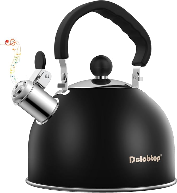 Premium Stainless Steel Tea Kettle for Stove Top - 2 Quart Capacity, Efficient Heating, Audible Whistle, Safe Handle - Ideal for Hot Water & Tea(black)