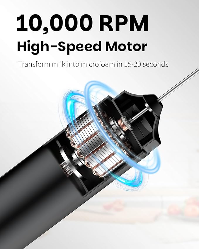Pawfly Rechargeable Milk Frother Wand, Milk Frother Handheld with Stainless Steel Whisk, Portable Coffee Frother, Powerful Electric Drink Mixer Foam Maker for Cappuccino Latte Matcha Hot Chocolate