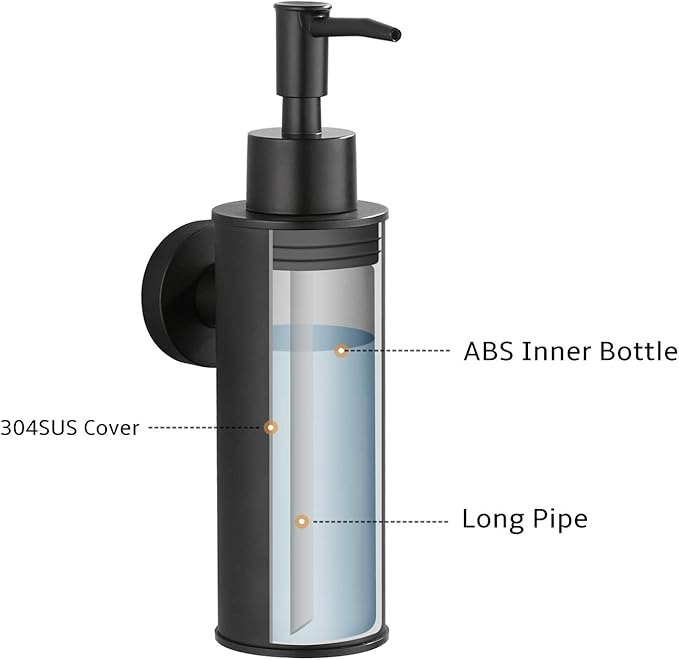 BGL Soap Dispenser Stainless Stee Black Round 304 Wall Mount Liquid and Soap Dispenser for Kitchen and Bathroom