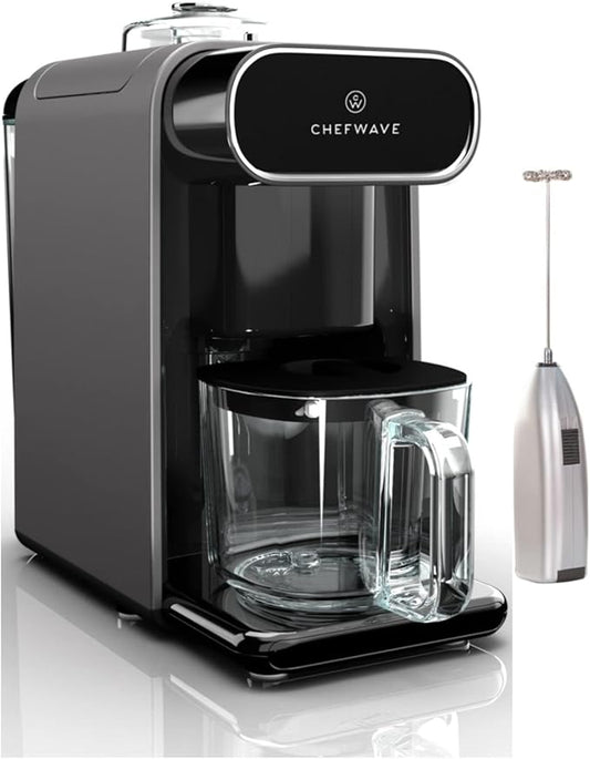 ChefWave Milkmade Non-Dairy Milk Maker (Black/Silver) with Handheld Milk Frother (2 Items)