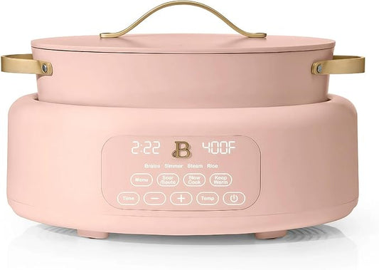 Beautiful 10-in-1 6Qt Electric Multi-Cooker by Drew Barrymore – Slow and Rice Cooker, Steamer, Dutch Oven, Sauté & More – Touch Display, Oven Safe, Dishwasher Safe (Rose)