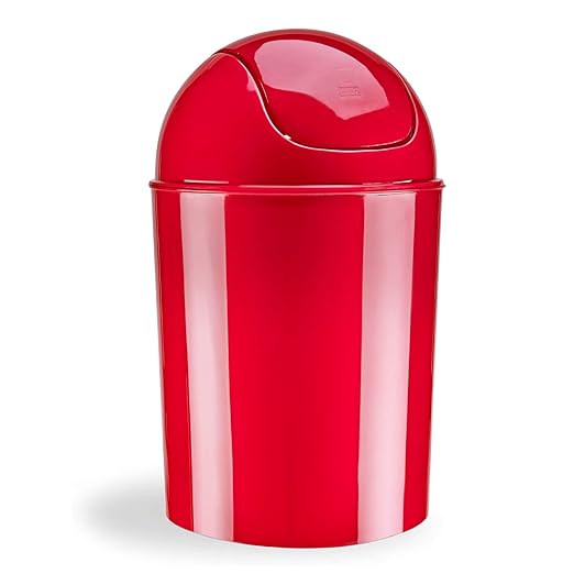 Umbra 1.25 Gallon Mini Waste Can with Removable Swing-Top Lid - Small Garbage Bin for Kitchen, Bathroom, Bedroom, Office - Compact Trash Can Fit Under Tables & Counters - Red
