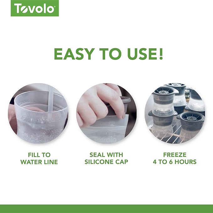 Tovolo Tennis Ice Cube Molds Pack of 2 Large Craft Ice Spheres for Cocktails Summer Drinks, Dishwasher Safe Stackable Silicone BPA Free Tennis Ice Mold Gift for Sports Fans