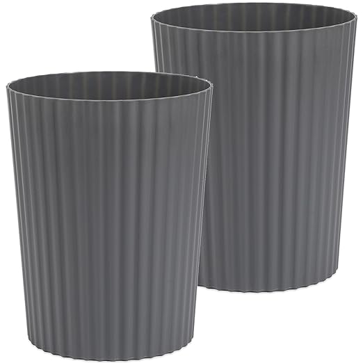 JiatuA Small Trash Can Plastic Wastebasket Round Garbage Container Bin for Bathroom, Kitchen, Bedroom, Home Office, College Dorm, Dark Grey 2 Pack