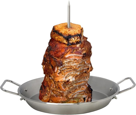BBQ Vertical Skewer Pan Gyro Spit Shawarma Stand for oven, Al Pastor Skewer for Grill, El Pastor Hack for Tacos Al Pastor Chicken, Brazilian, Stainless Steel, with 8",10" stick