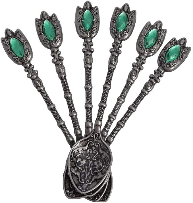 Alisveristime Handmade Turkish Tea Glass Set - Traditional Turkish Motifs, Set of 6 with Lids and Bonus Tea Spoons (Autentic Black)