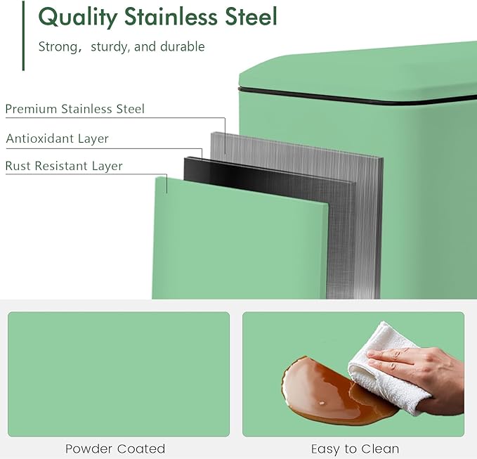 12 Gallon Trash Can with Lid，45L Kitchen Garbage Can,Stainless Steel Trash Can for Narrow Spaces with Soft-Close Lid, Inner Bucket, and Step-on Pedal