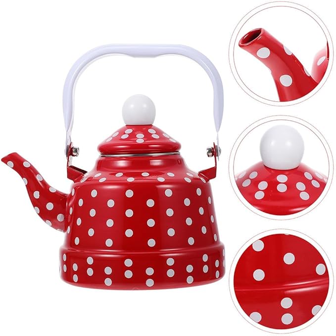Hemoton Vintage Red Enamel Tea Kettle - 1.8L Stovetop Whistling Kettle for Brewing Tea and Coffee Ideal for Home and Holiday Gatherings