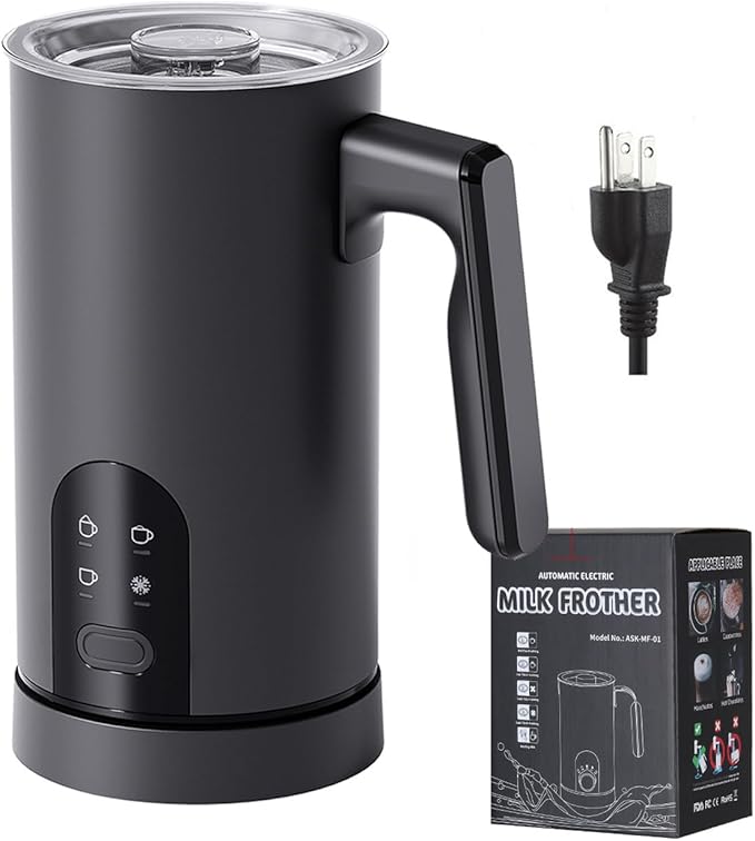Milk Frother, 4-in-1 Milk Frother and Steamer, 13.5oz/400ml Automatic Hot and Cold Foam Maker and Milk Warmer, Electric Frother for Coffee, Latte, Cappuccino, Macchiato, Matcha(Black)