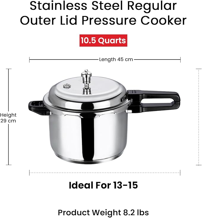 Vinod V-7L Stainless Steel Sandwich Bottom Pressure Cooker, 7.4 Quart