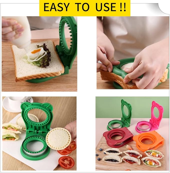 Uncrustable Sandwich Maker,Sandwiches Pocket Circle Shape 3.7Inch Sandwich Cutter and Sealer,Sandwich Cutter for Kids Breakfast and lunchboxes (Green)