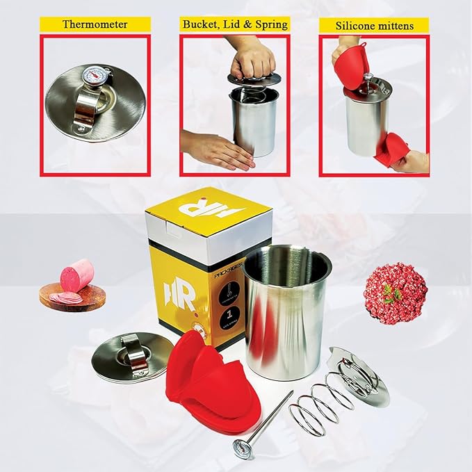 Stainless Steel Deli Meat Press Mold – Homemade Ham Maker with Cooking Thermometer, Recipes and Silicone Mittens. Ham Press Perfect for Healthy, Homemade Lunch Meats and Sandwich Fillings