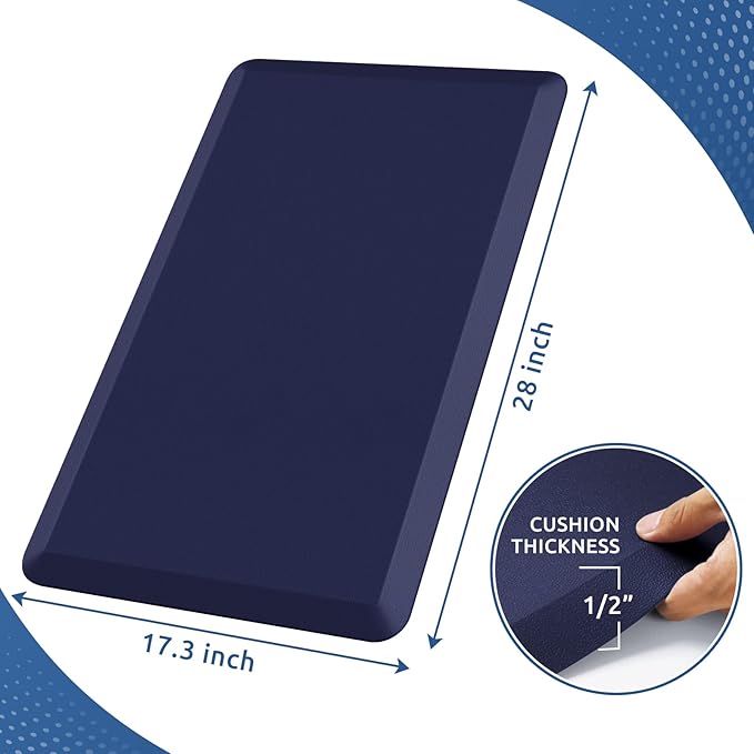 KitchenClouds Kitchen Mat Cushioned Anti Fatigue Rug 17.3"x28" Waterproof Non Slip Standing Desk Mat Comfort Floor Mats for Kitchen House Sink Office (Blue)