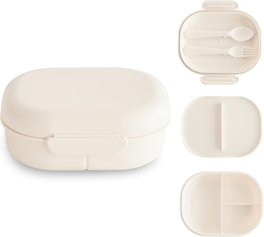 mushie Kids Bento Lunch Box | 3-Compartment & Removable Divider + Fork & Spoon Utensils | Great For Meals, School, Snacks On-the-Go | Dishwasher Safe (Ivory)