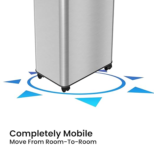 iTouchless 16 Gallon Open Top Kitchen Trash Can Recycling Bin with Wheels and Double Odor Filters Rectangular Commercial Stainless Steel 60 Liter Trashcan Home Office Work Bedroom Livingroom Garage