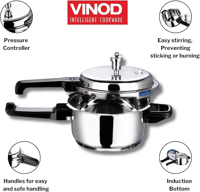 Vinod V-5L Stainless Steel Sandwich Bottom Pressure Cooker, 5-Liter,Silver,Medium