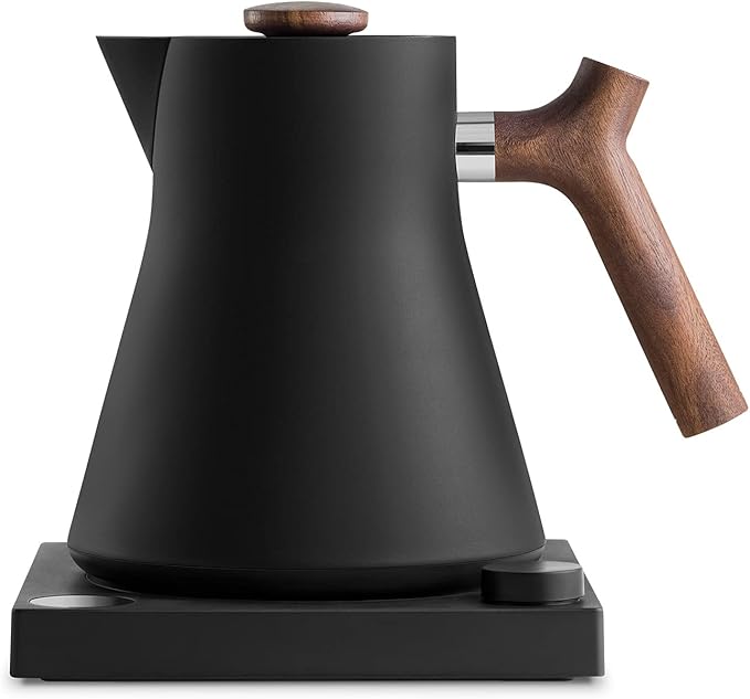 Fellow Corvo EKG Electric Tea Kettle - Electric Pour Over Coffee and Tea Pot-Quick Heating Electric Kettles-Temperature Control & Built-In Brew Timer-Matte Black with Walnut Handle-0.9 Liter