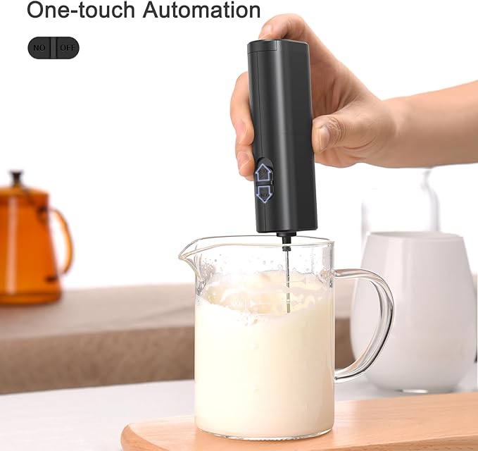 Powerful Electric Milk Frother, Battery Operated Drink Blender, Foam Maker Mixer, Milk Frother Handled for Coffee, Latte, Matcha, Protein Powder (Black)