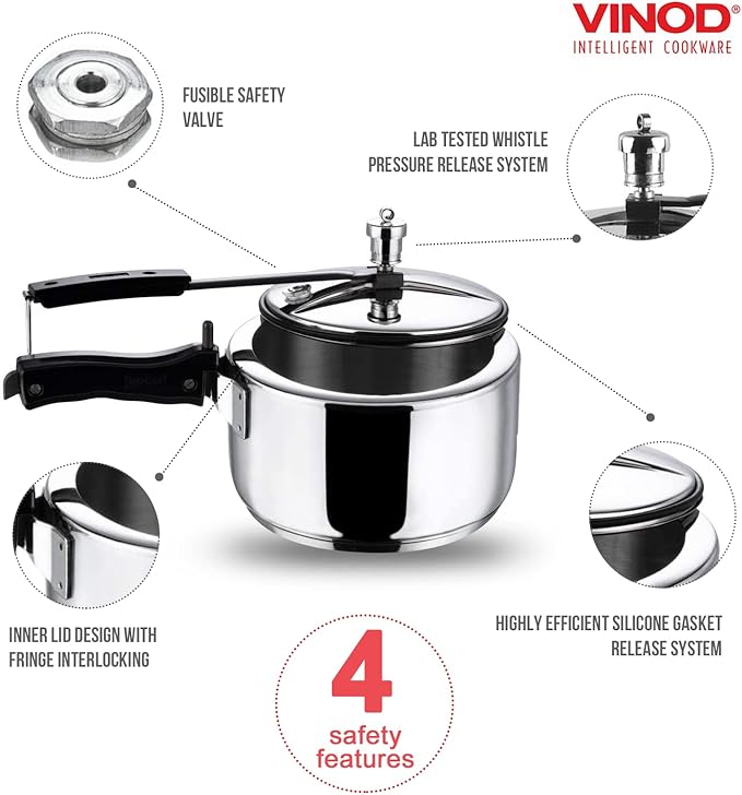 Vinod Pressure Cooker Stainless Steel – Inner Lid - 5.5 Liter – Sandwich Bottom – Indian Pressure Cooker – Induction Friendly Cooker – Best Used For Indian Cooking, Soups, and Rice Recipes, Quinoa
