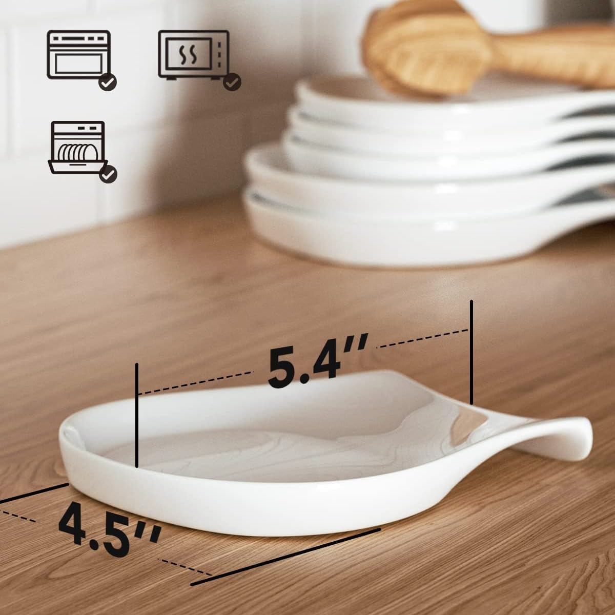 Spoon Rest, 4.5 Inches Spoon Holder for Kitchen Counter Porcelain, White Spoon Rest for Stove Top, Kitchen Utensils Accessories, Set of 1, White