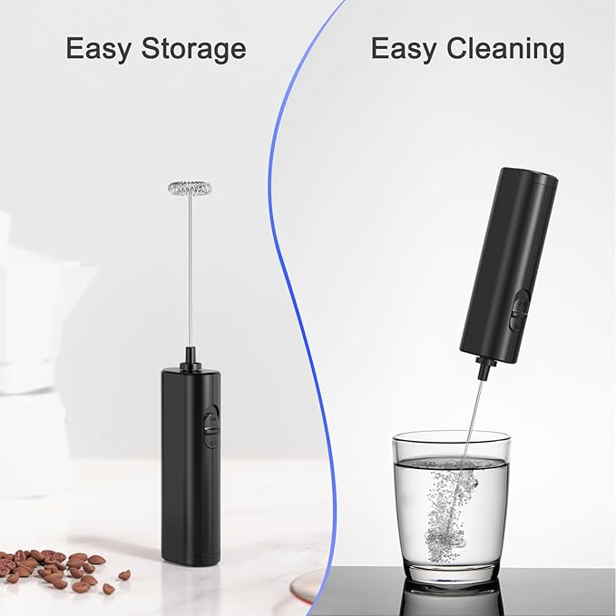Powerful Electric Milk Frother, Battery Operated Drink Blender, Foam Maker Mixer, Milk Frother Handled for Coffee, Latte, Matcha, Protein Powder (Black)